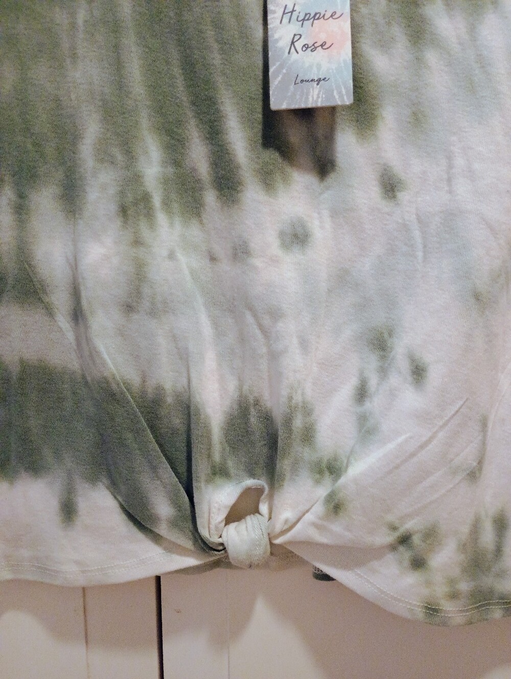 Hippie Rose Green and White Tie-Dye Knot Front Tee - Picture 4 of 5